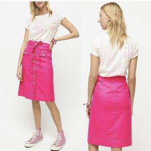 J.Crew Preppy Chic Button-Up Stretch Linen Blend Pink Skirt(10)NWT